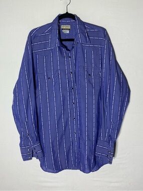 Vintage Karman Gold Collection Blue Striped Purple Pearl Snap Western Shirt XXL